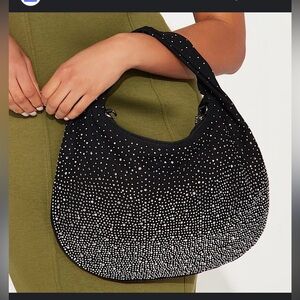 Fashion Nova Black Sparkle Shoulder Bag